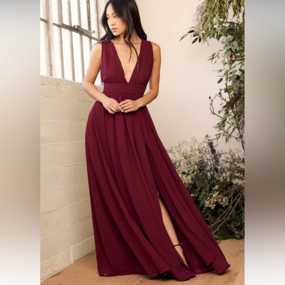 Lulu's Heavenly Hues Elegant Burgundy Evening Gown Wedding Guest Prom Size L